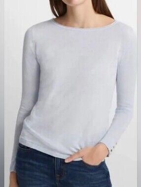 GORGEOUS Club Monaco Pale Blue Soft Linen Sweater w/Button Wrist Detail, Size XS